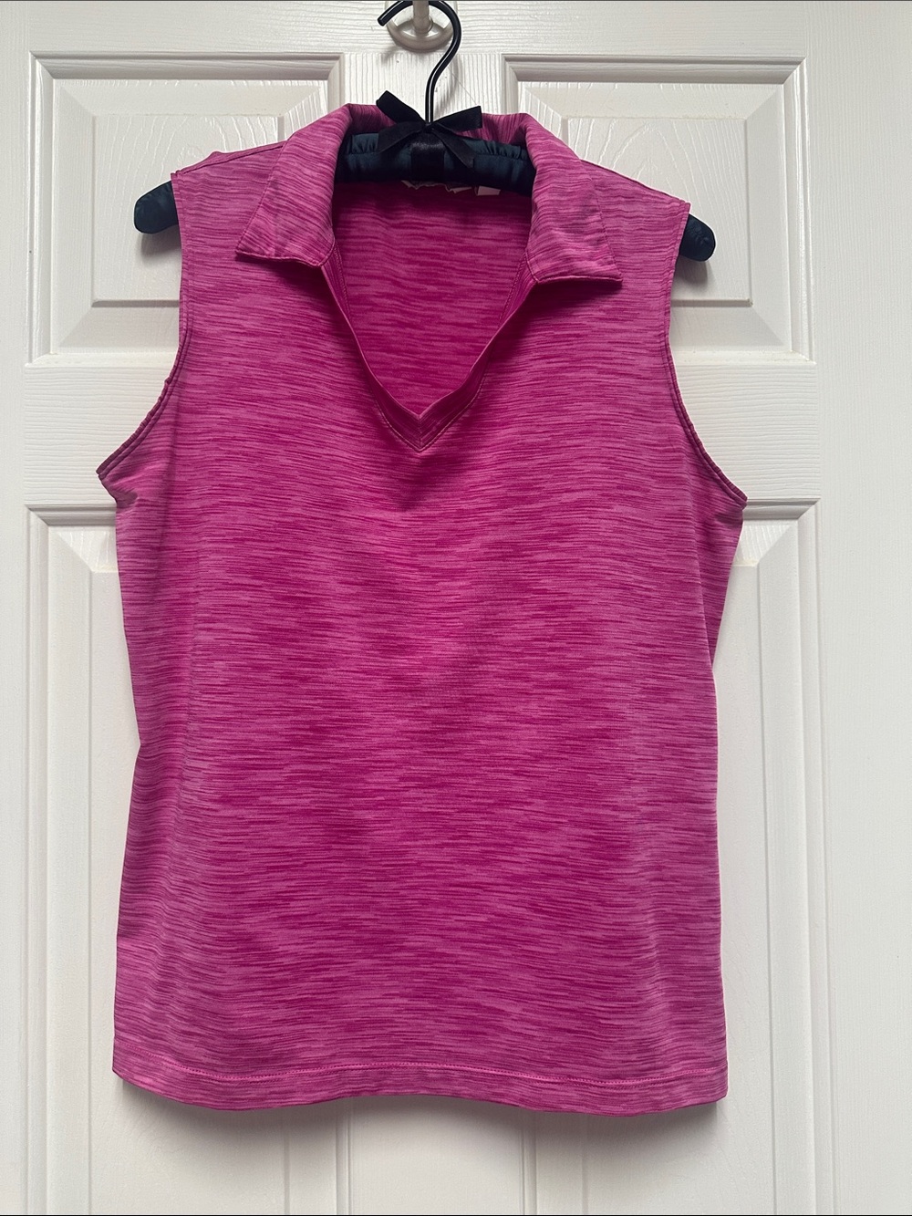 Lady Hagen Sleeveless V-Neck Polo Top - Hot Pink Heather Size M